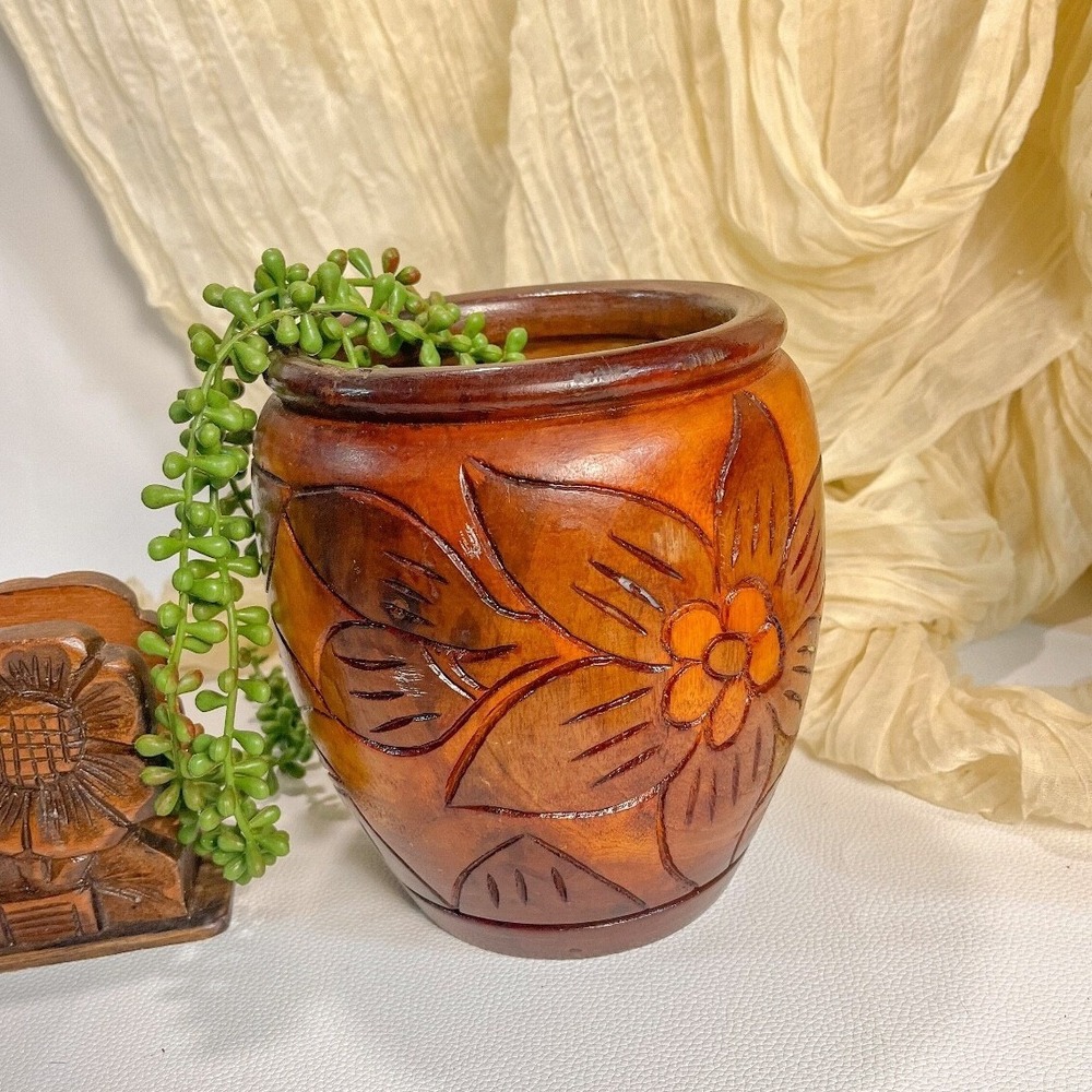 Hand Carved Planter Vase